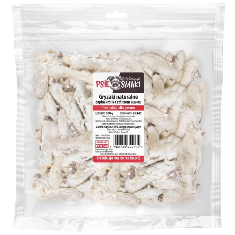 Łapka królika z futrem dla psa gryzak naturalny 500g