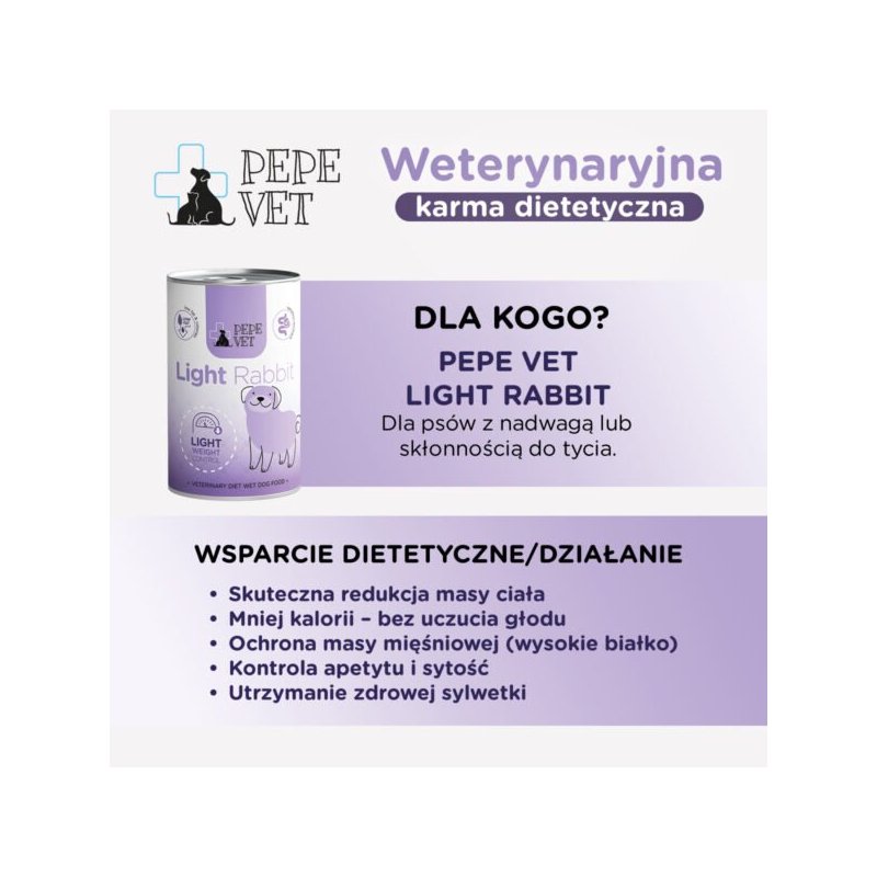 Karma mokra dla psa PEPE VET Light Rabbit (królik) 400g