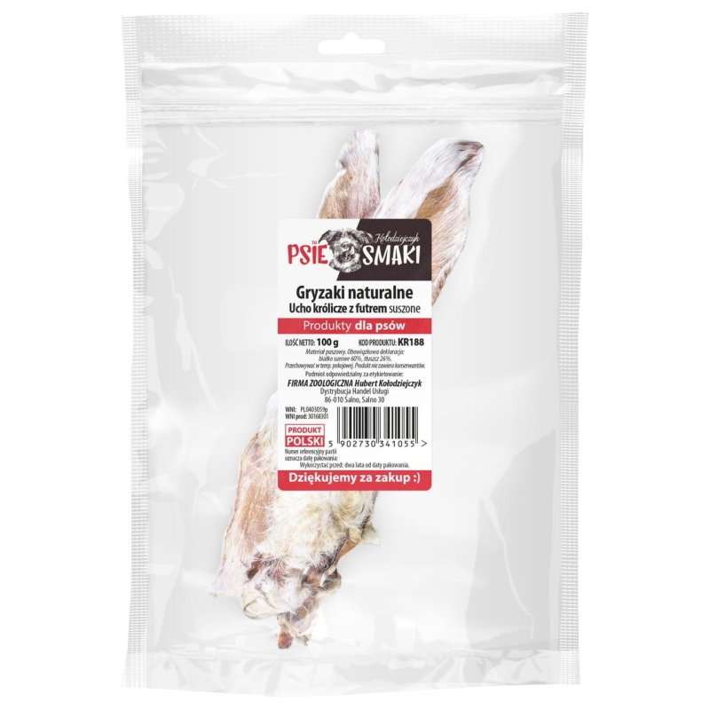 Ucho Królicze z Futrem suszone 100g