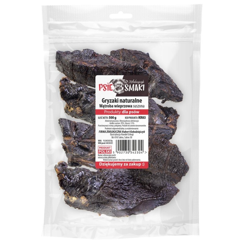 Wątroba wieprzowa suszona naturalny przysmak dla psa 500g